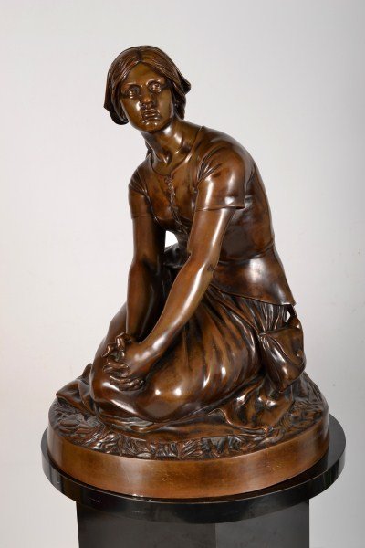 Henri Michel Antoine Chapu (1833-1891) Bronze of J: Bronze Jean Du Arc (Joan of Arc), signed by Artist Henri Michel Antoine Chapu (1833-1891) SVFV 60889 29"h on a 31" base; sculpture and pedestal are being sold as one lot