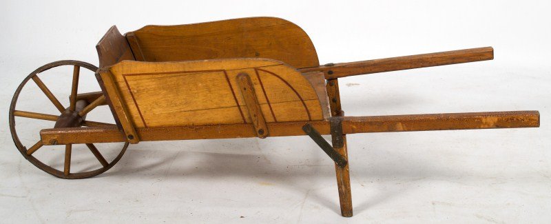 Early 20th C Child Wheelbarrow: S.A. Smith Mfg Co Brattleboro VT child's wheelbarrow, approximately 36"l