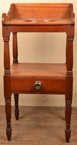 19th C Sheraton Cherry Washstand: dovetail construction and original hardware 34"h x 17"w x 15"d