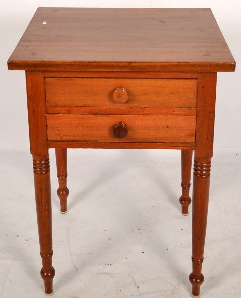 Sheraton Two Drawer Work Table: Sheraton 2-drawer worktable, 28"h x 20 1/2"w x 17 1/2"d (c 1840)