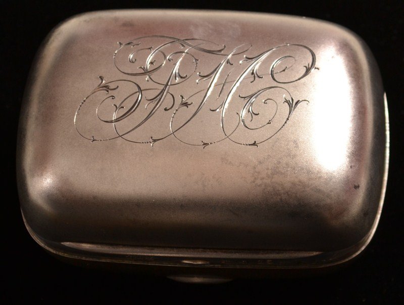 Sterling Box: Sterling box marked Sterling 15, RW&S, top monogram, approximately 2 5" x 3 5", 3 18ozt
