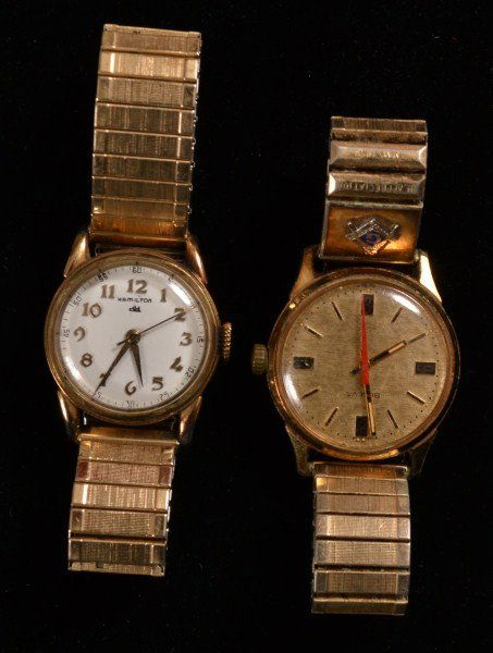 Man's Watch Grouping, Bulova (Masonic) and Hamilt: Watch grouping including man's Bulova wrist watch with Masonic symbol on band and man's Hamilton wrist watch