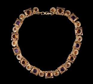 Vintage D'Orlan Paneled Gold Tone Necklace