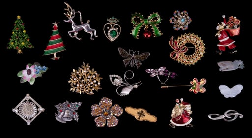 Coro, Holiday, Crystal Brooches