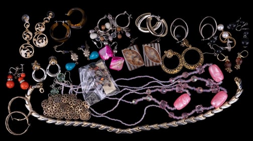 Costume Necklaces (2), Many Costume Earrings