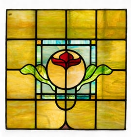 Floral Slag Glass Window Panel