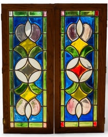 Hand Painted Leaded Glass Shutters (2)