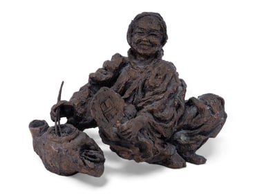 Bronze Asian Sculpture of Seated Woman