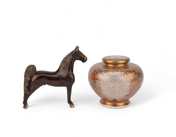 Satsuma Floral Vase & Brass Horse