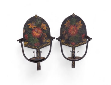Antique Iron Sconce Pair w/ Floral Designs (2)