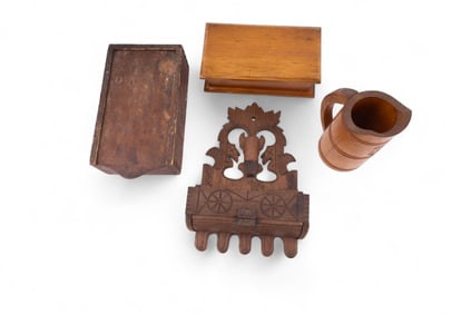 Antique/Vintage Maple Nogin, Pine Box, Match Box