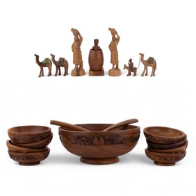 Saudi Hand Carved Wood Figures (5), Salad Set