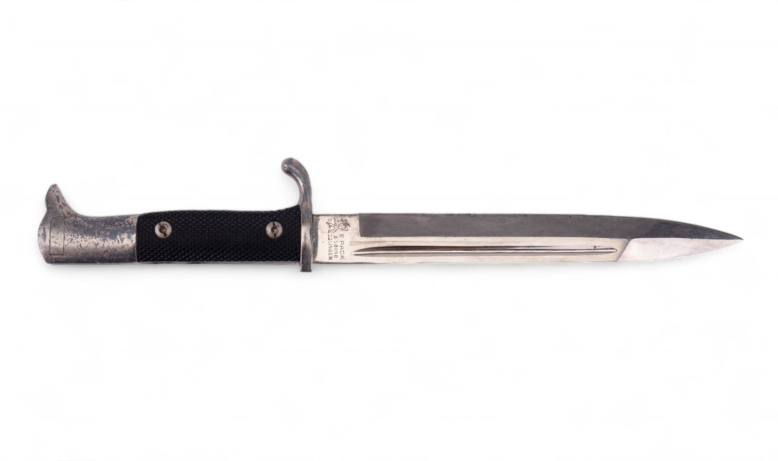 WWII Axis Parade Bayonet: WWII Axis parade bayonet. Doesn't include sheath. Measures approx 12.5" long. Marked "E Pack & Sohne Solingen".