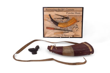 Large Antique Powder Horn w/ Leather Strap + More