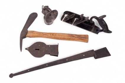 18th C Grab Lock, Strap Hinge, Plane & More Tools