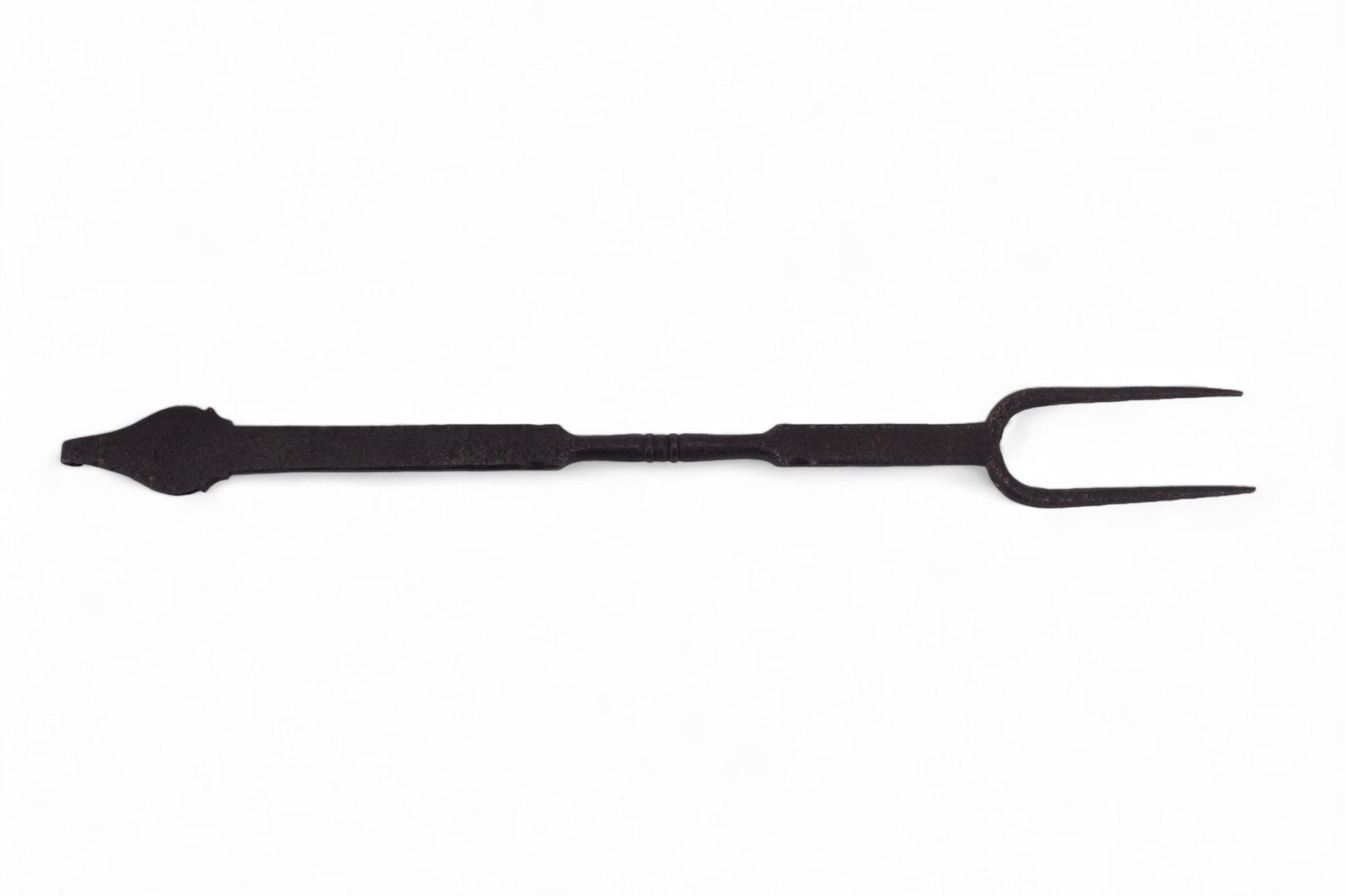 Early 18th C. Roasting Fork: Early 18th C. roasting fork approx 18" tip to end & 4" for each prong. Fork is black in color w/ tapered mid-section.