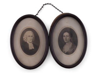 18th C Double Framed Portraits of Couple