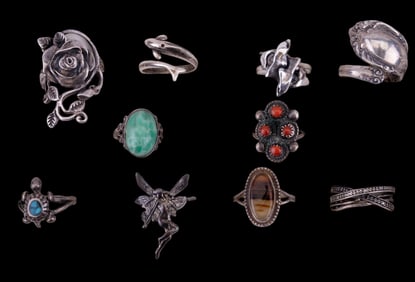 Sterling Silver Rings w/ Various Stones (10)