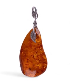 Rare Amber and Sterling Pendant