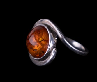 Sterling and Amber Hallmarked Ring