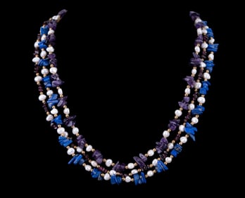 Lapis, Pearl, and Amethyst Necklace