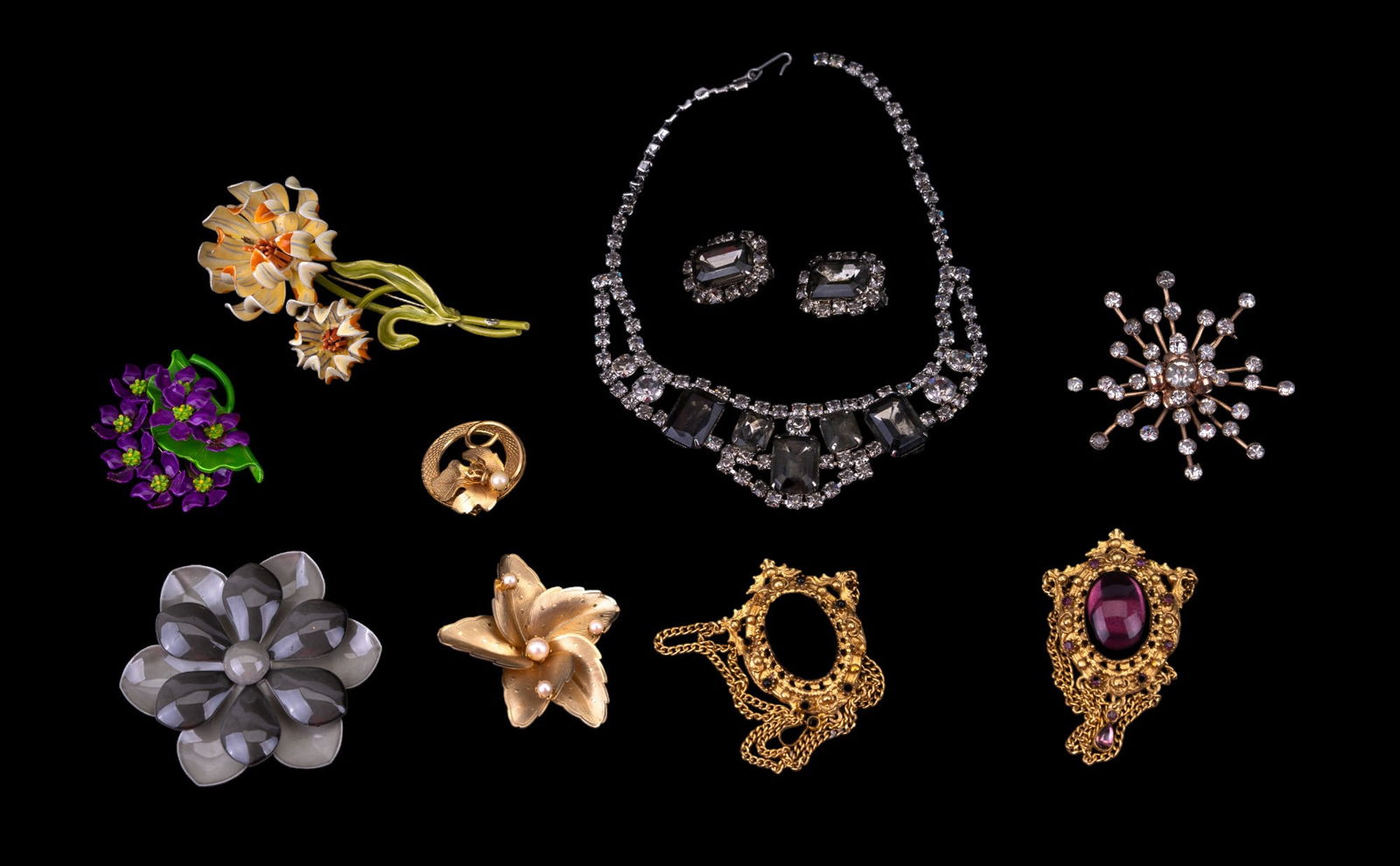 Floral Rhinestone Brooches, Rhinestone Jewelry (1 of 6)