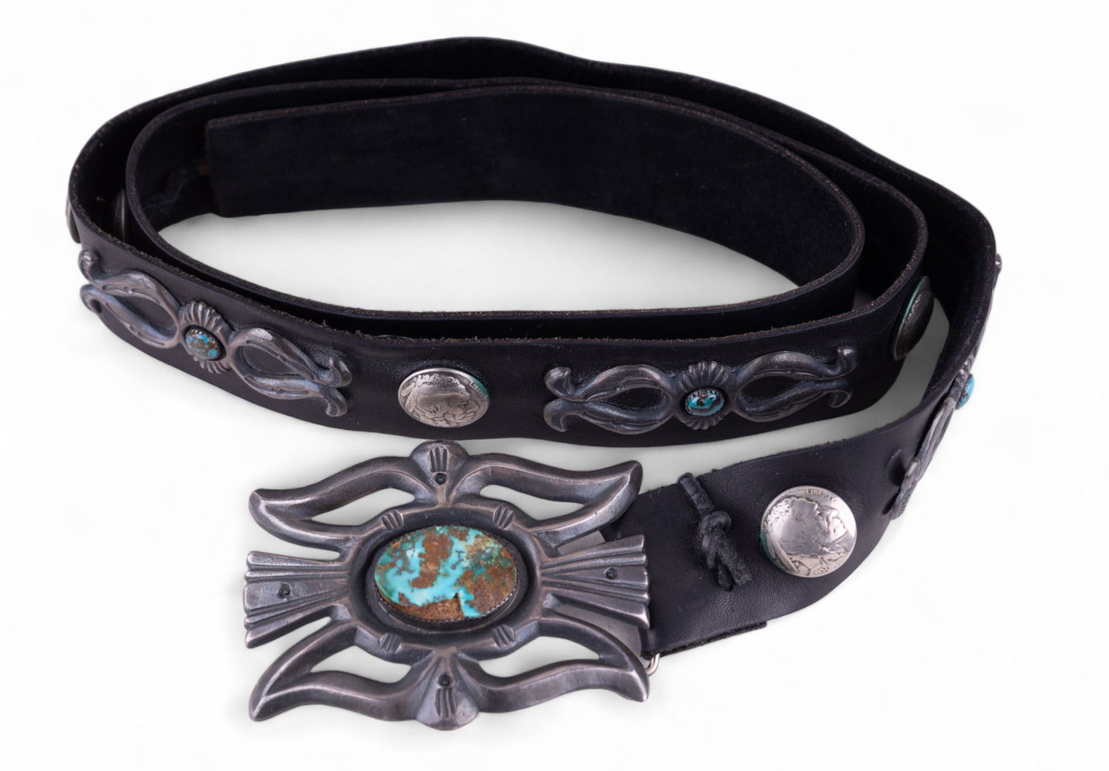 Early Native American Silver Turquoise Belt (1 of 6)