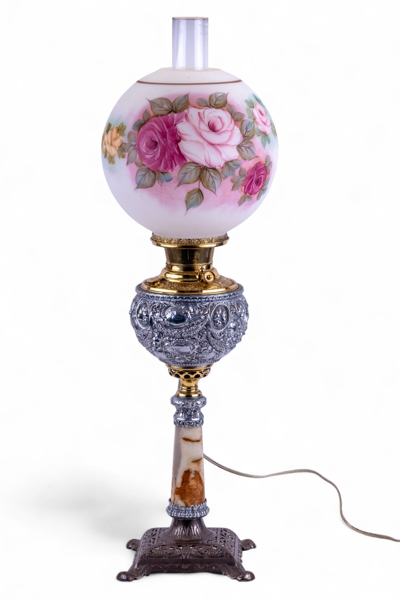 Victorian Parlor Lamp w/ Brass, Marble, & Chrome (1 of 15)