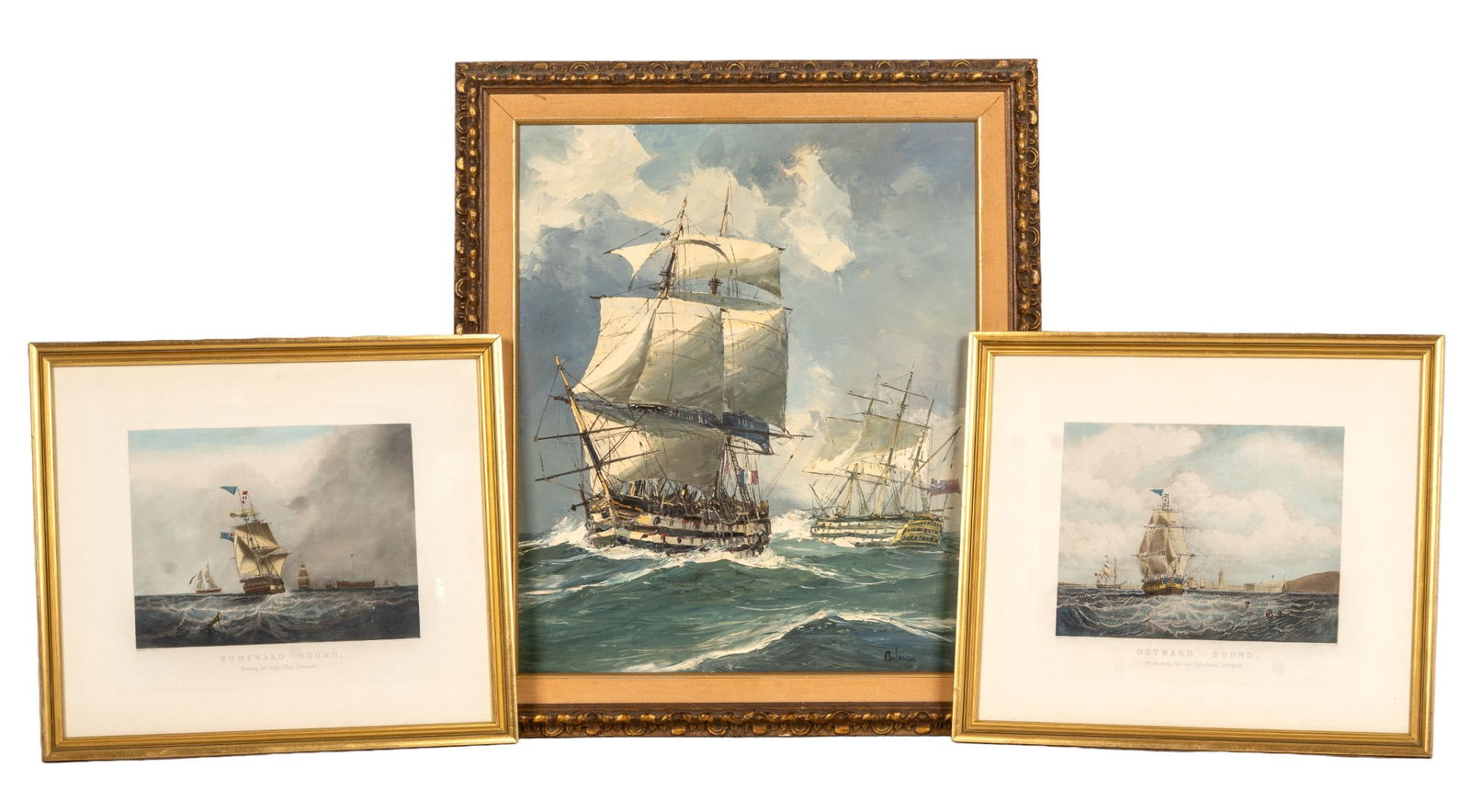 Nautical Painting (Signed) and Engravings (3) (1 of 14)