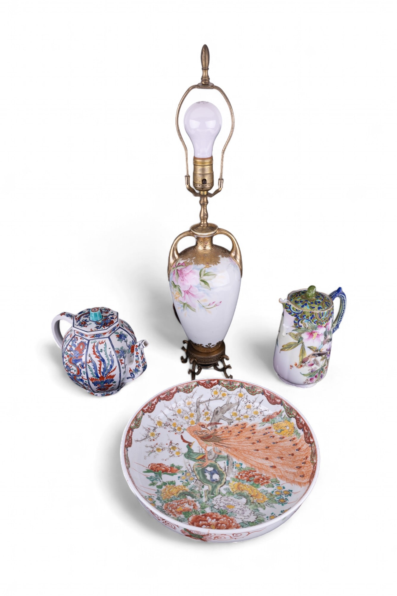 Japanese Peacock Plate, Teapot, Pitcher, & Lamp (1 of 20)