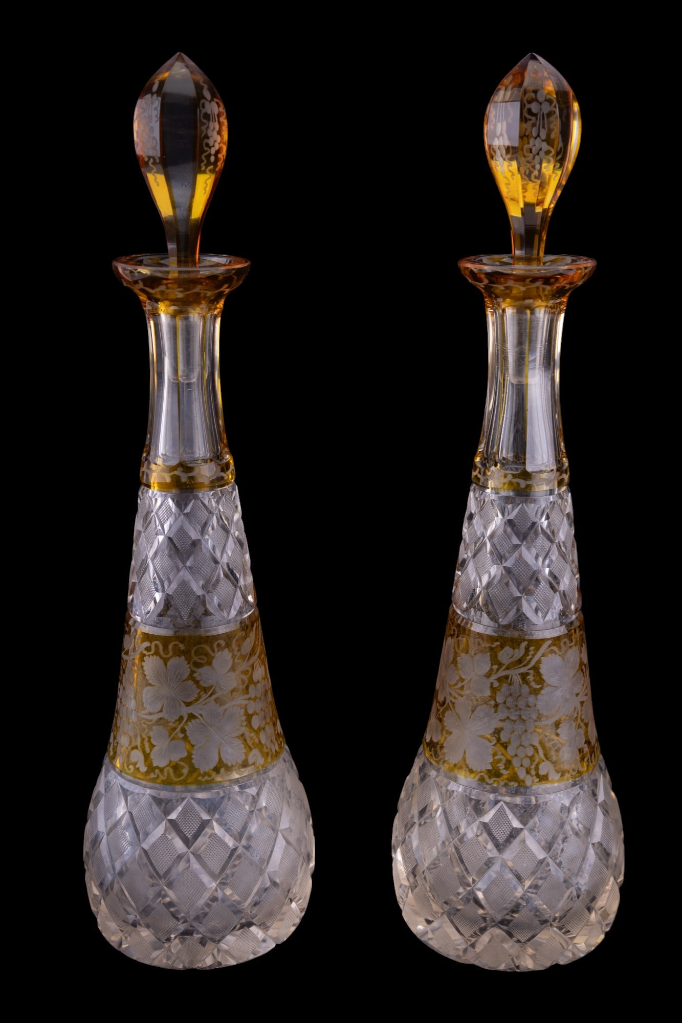 Antique Amber Cut Crystal Carafes w/ Stoppers (1 of 5)