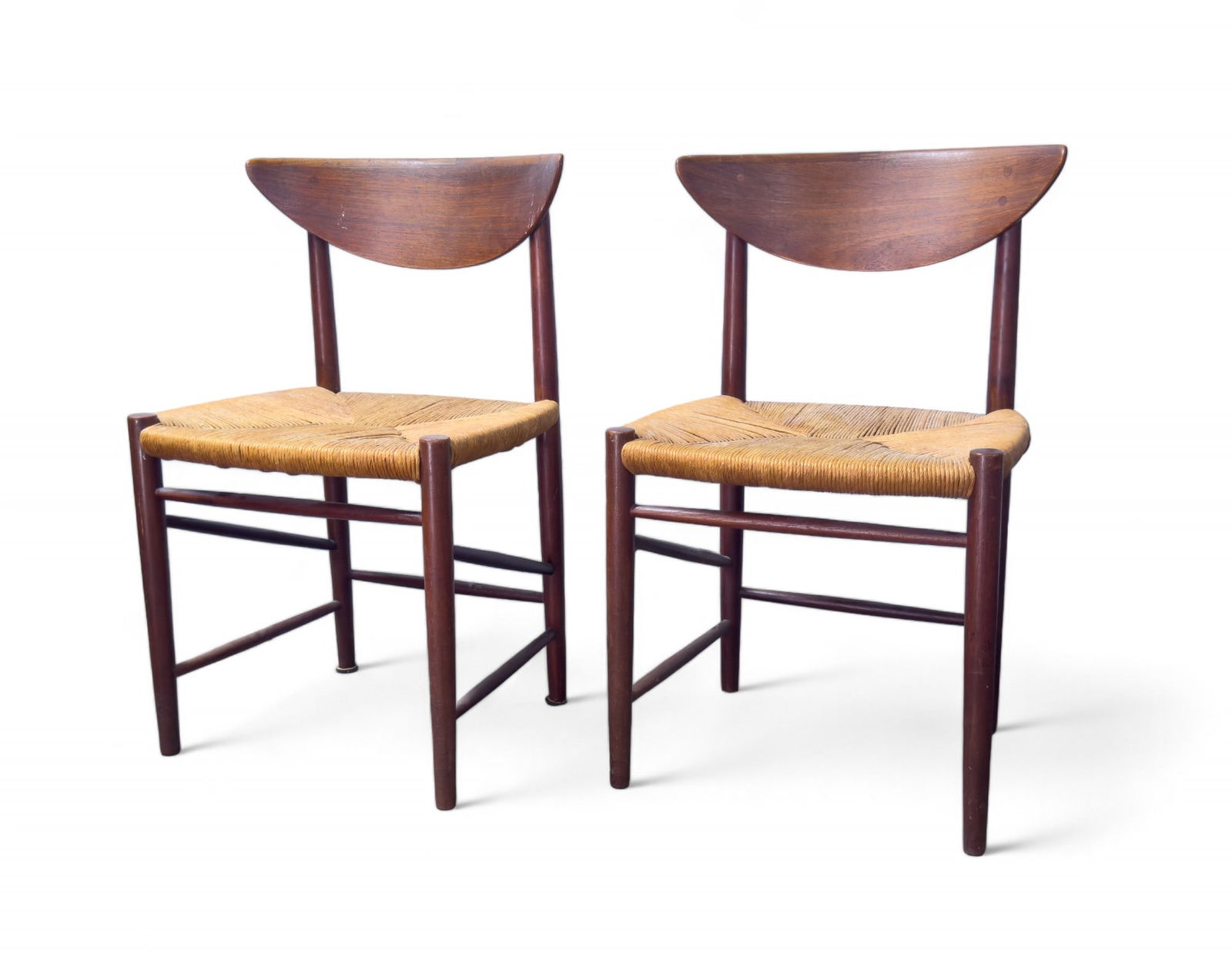Pair of MCM-Style Wicker-Bottom Chairs (1 of 7)