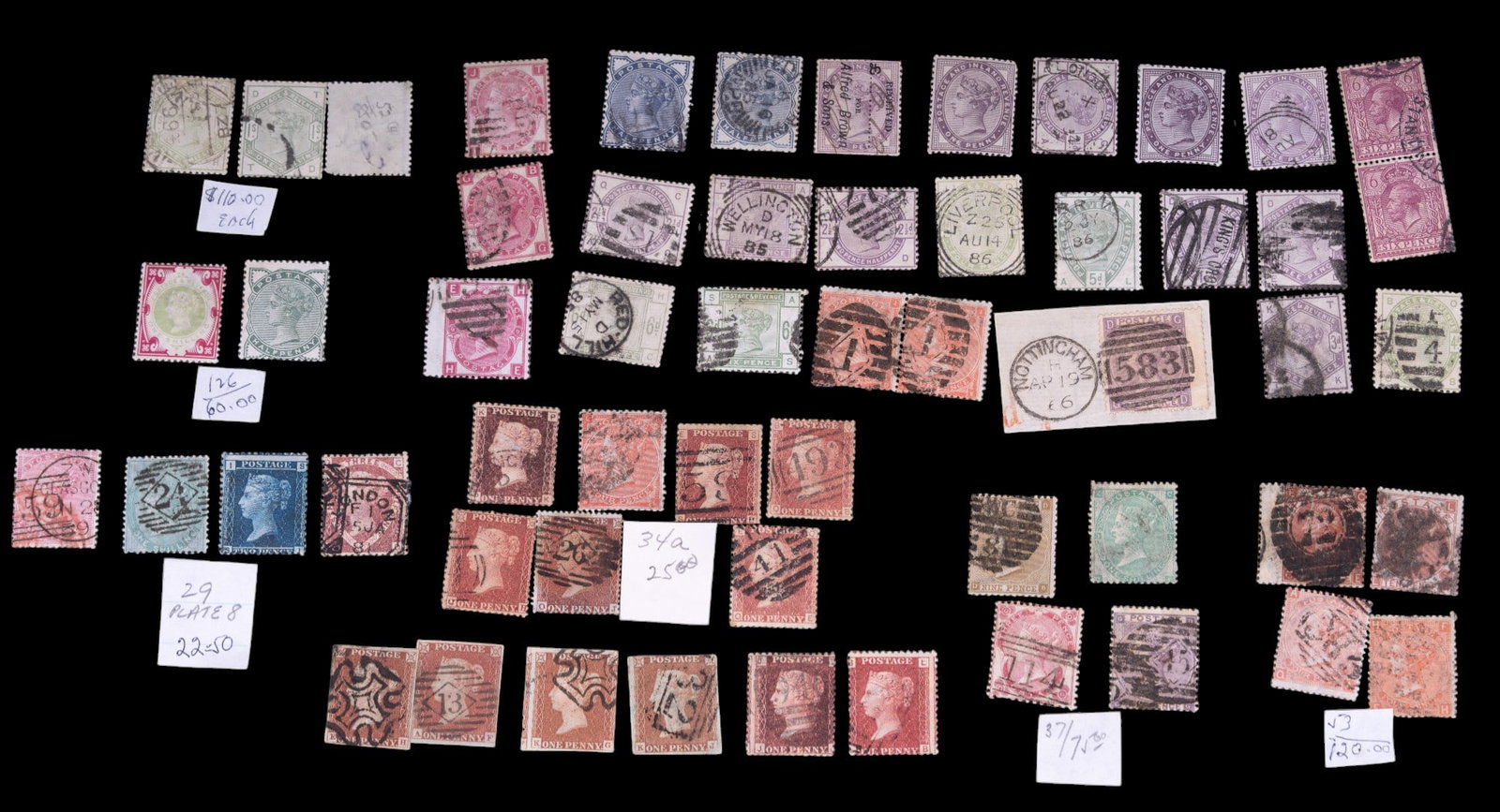 Antique British Empire Stamps (57): Antique British empire stamps, 57 in total of various denominations. Conditions of stamps and conditions of gum on back is as seen in photography.