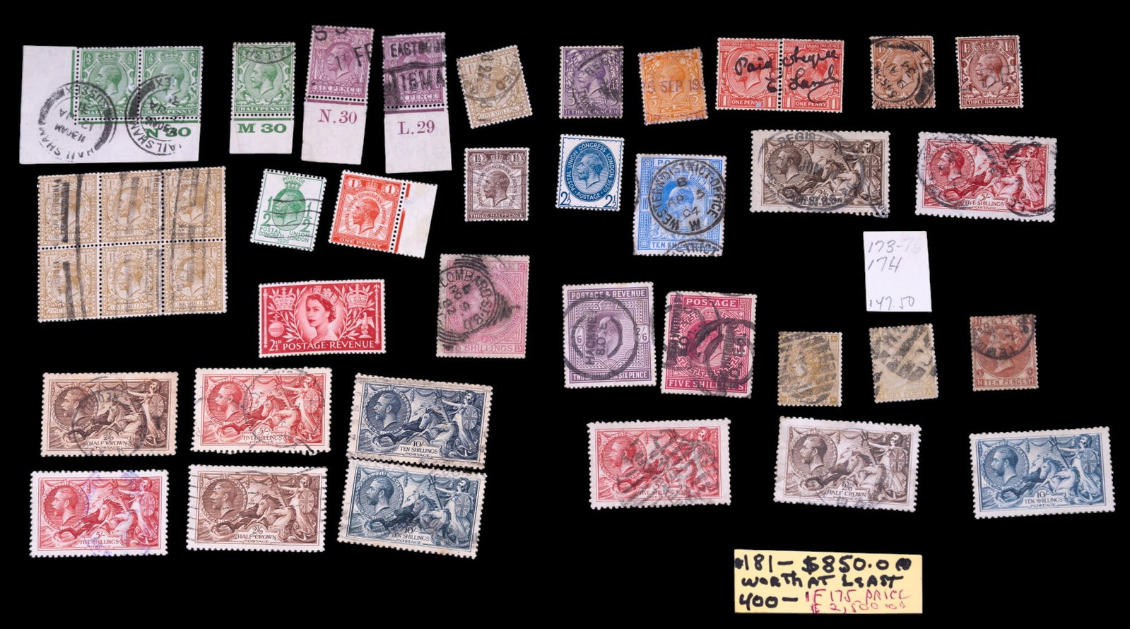 Rare Antique British Stamps (35): Thirty five rare antique British stamps from an old collection with some collector's notes on valuations + conditions. Collector had evaluated this grouping at over $1000. Conditions are as seen in ph