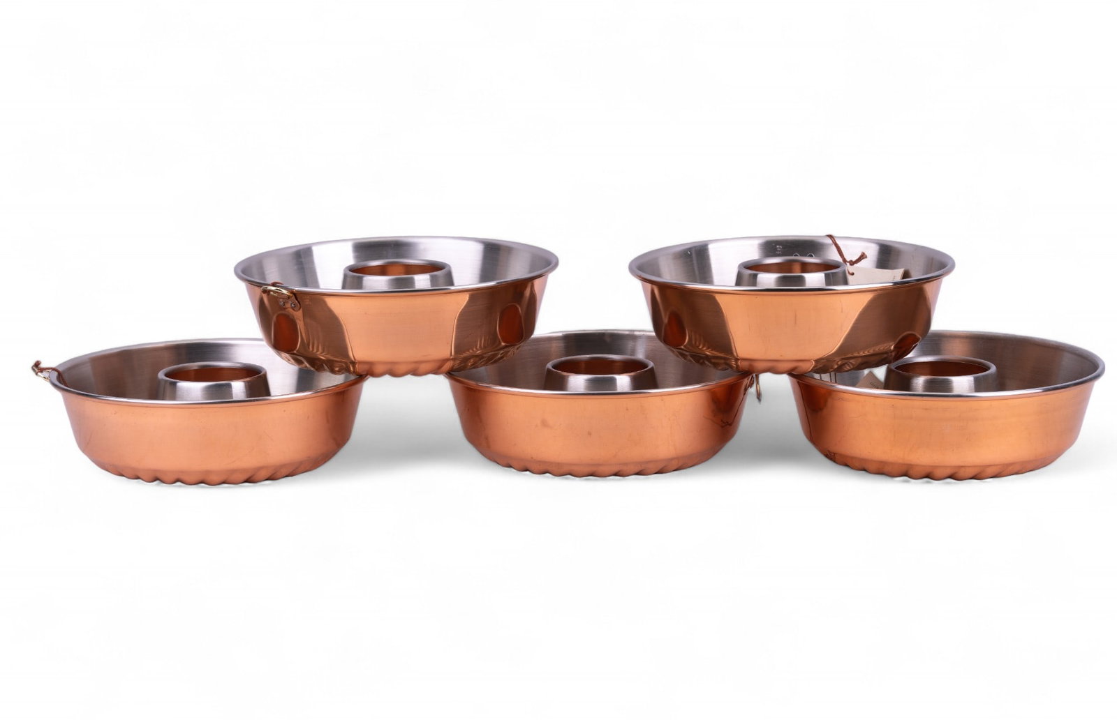 Revere Ware Copper Clad Cake Pans (5): 5 copper & brass Revere Ware bundt cake mold pans approx 8.5" in diameter & 3" tall. All are brand new w/ tags.