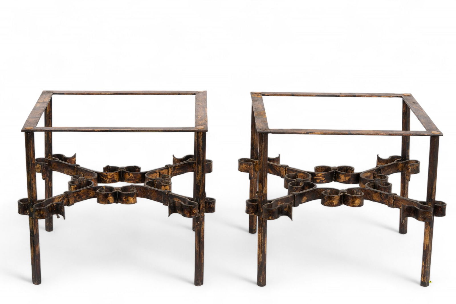 Pair Brutalist-Style End Tables, Glass Tops (1 of 10)