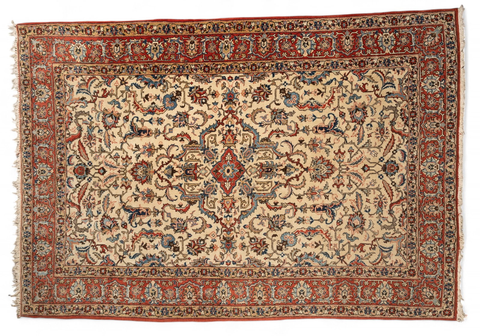 Isfahan Persian Rug: Large Isfahan Persian rug w/ intricate botanical patterns. Item presents well & measures approx. 86" long & 55" wide.