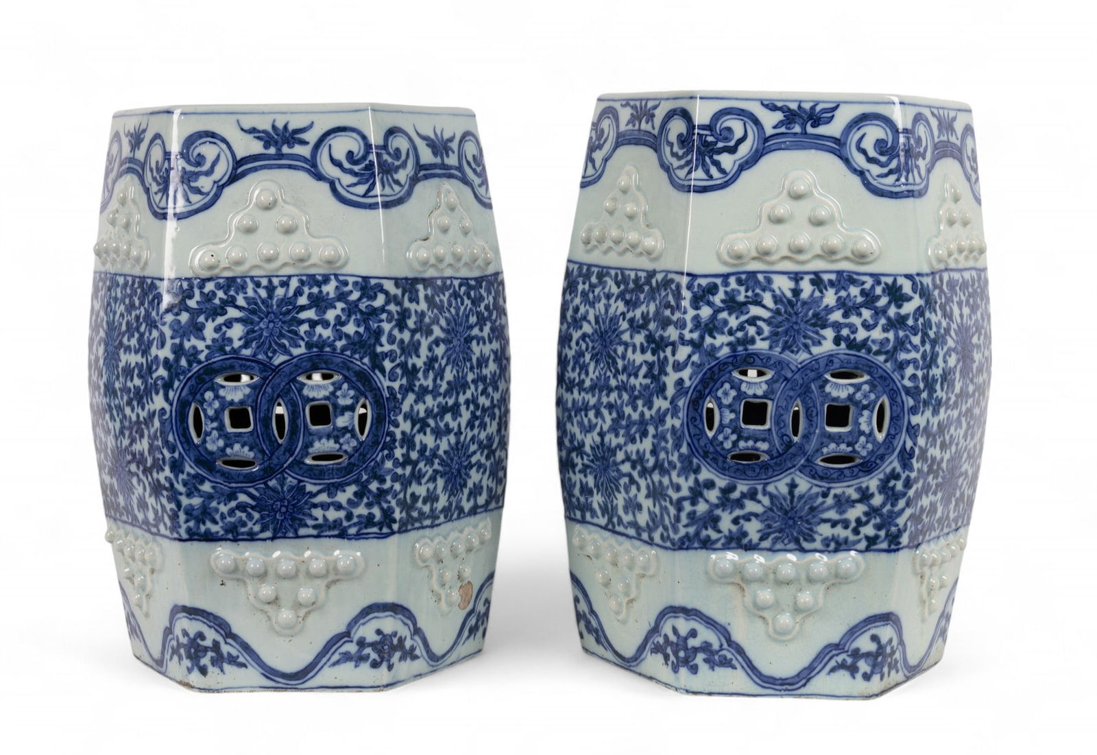 Chinese Blue & White Porcelain Garden Stool Pair (1 of 10)