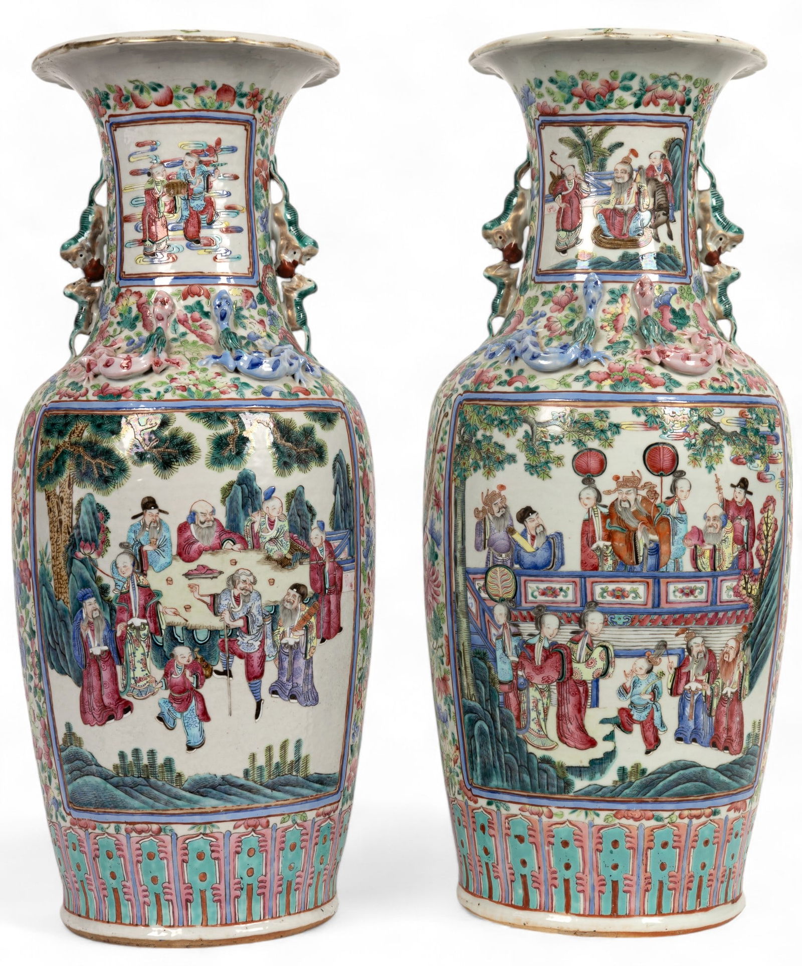 Chinese Famille Rose Porcelain Palace Vase Pair (1 of 20)
