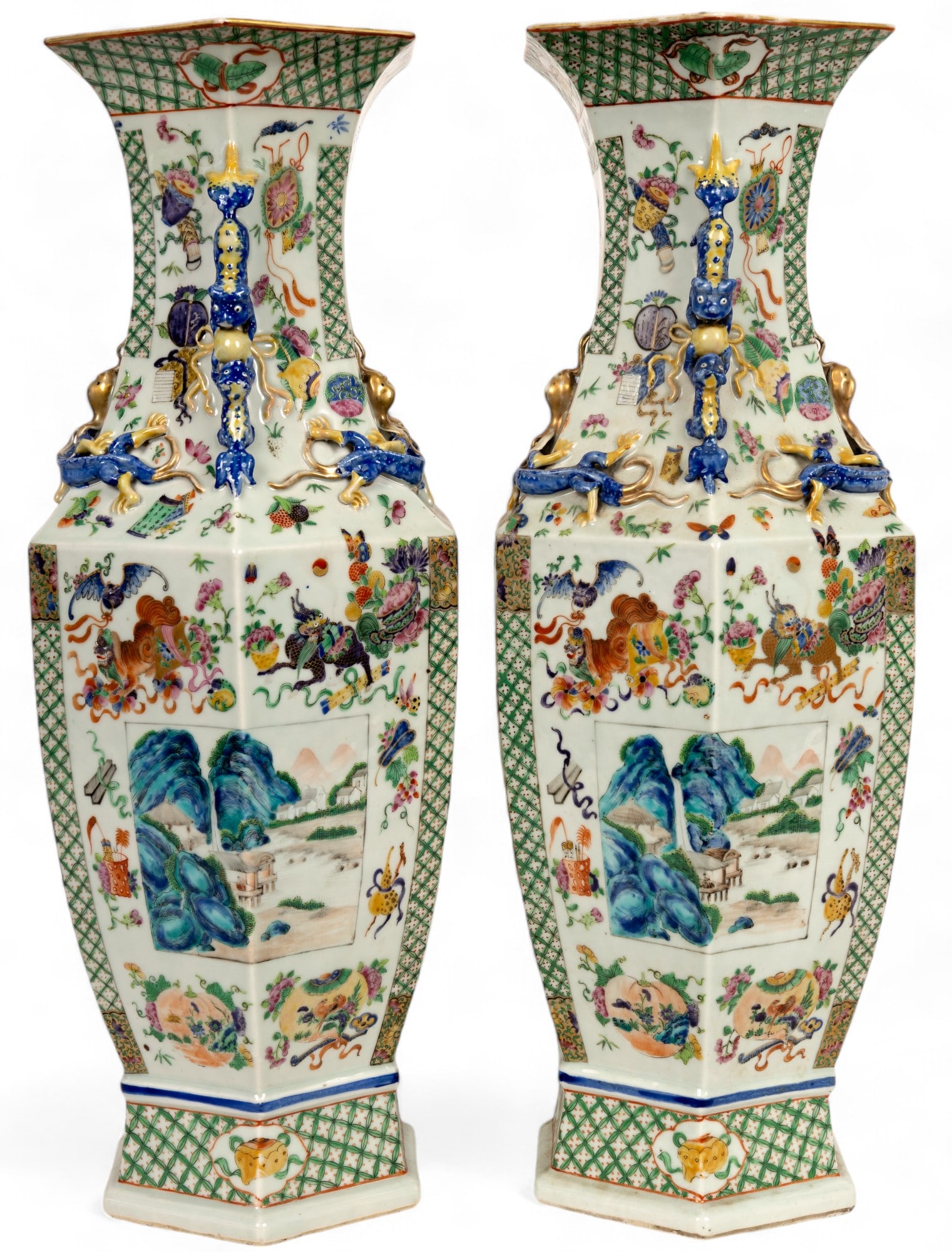 Pair of Chinese Hexagonal Porcelain Palace Vases (1 of 19)