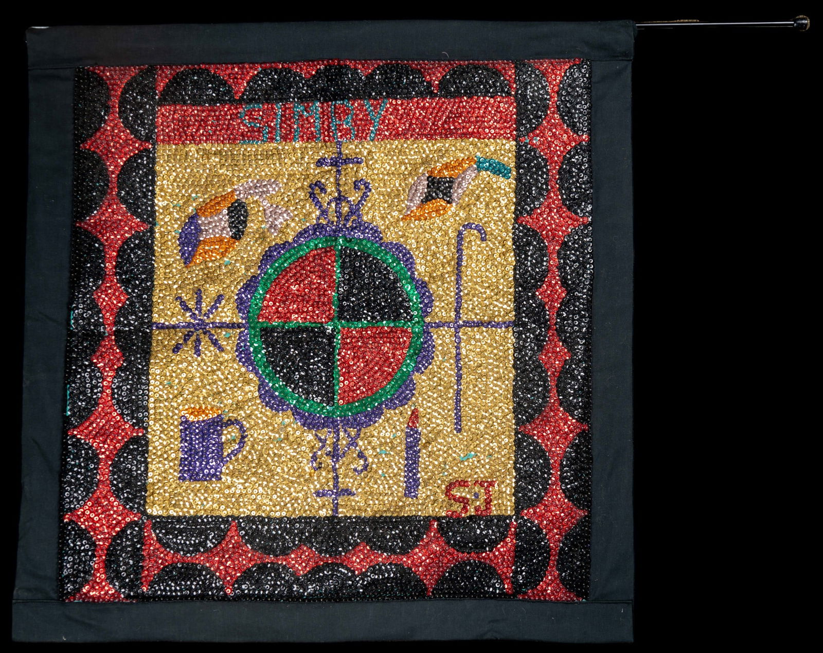 Haitian Voodoo Sequined Flag signed "SJ" (1 of 7)