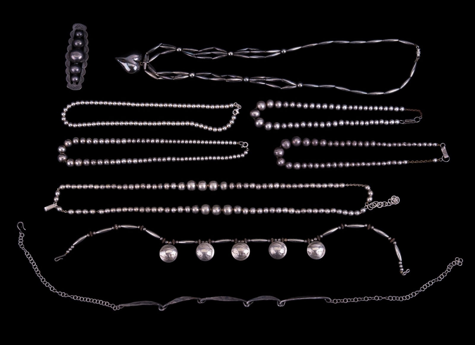 Mexico Beaded Sterling & Buffalo Nickel Necklaces (1 of 11)