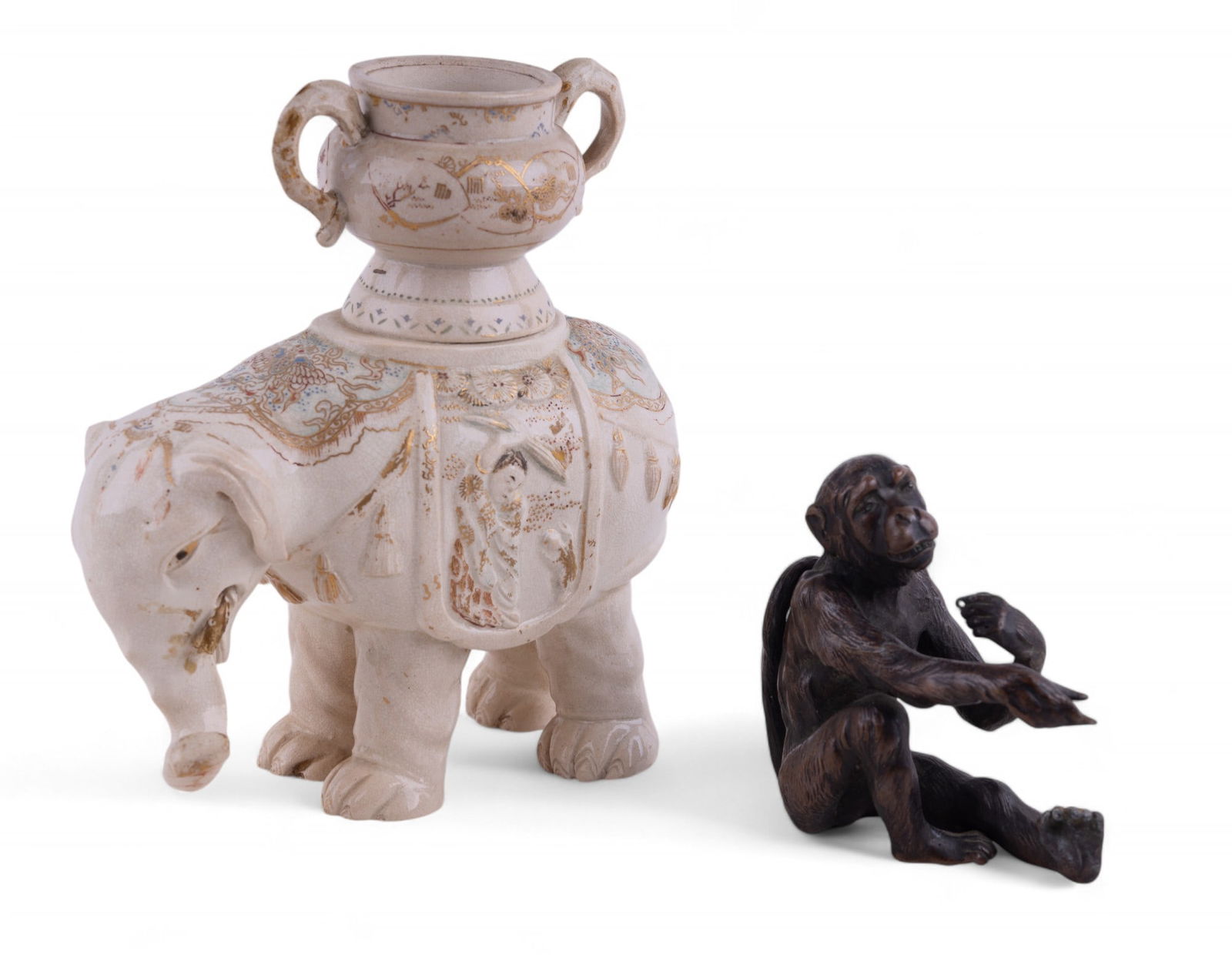 Japanese Satsuma Elephant Koro & Bronze Monkey (1 of 17)