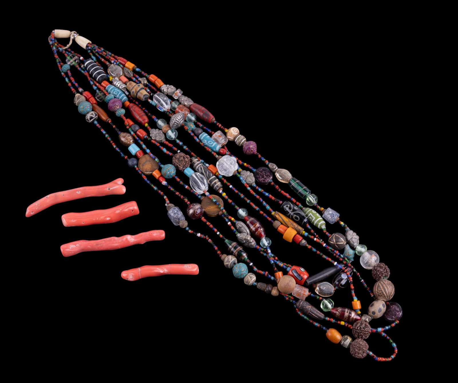 Early Tibetan-Style Bead Necklace + Coral Beads (1 of 9)