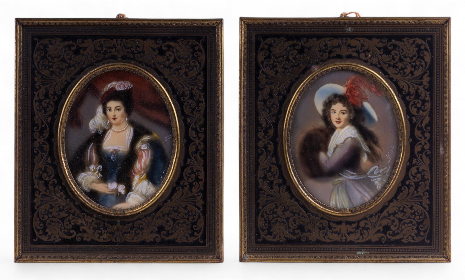 French Miniature Gouache Portrait Pair (1 of 8)