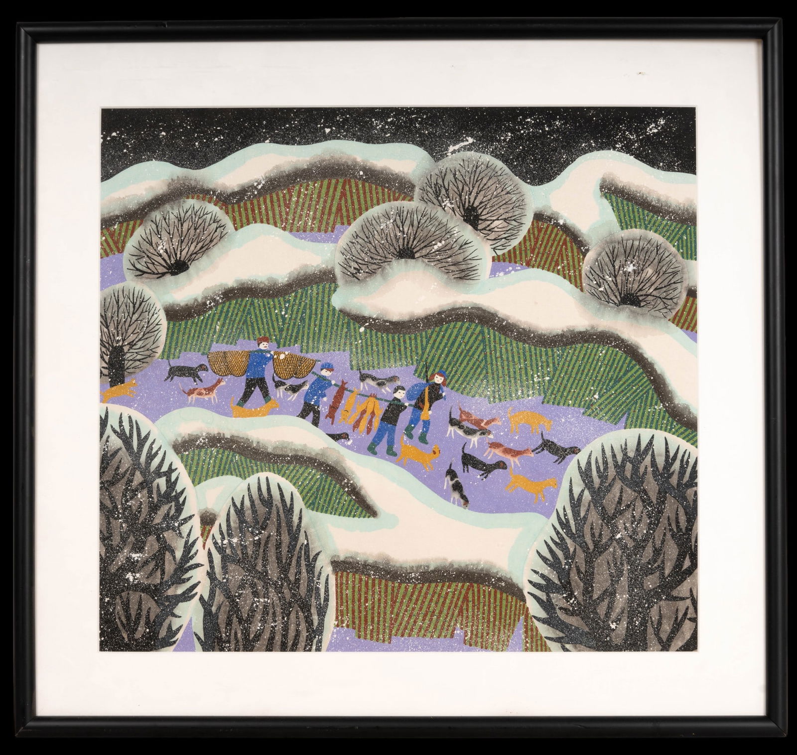 Gouache Stylized Framed Winter Scene (1 of 5)
