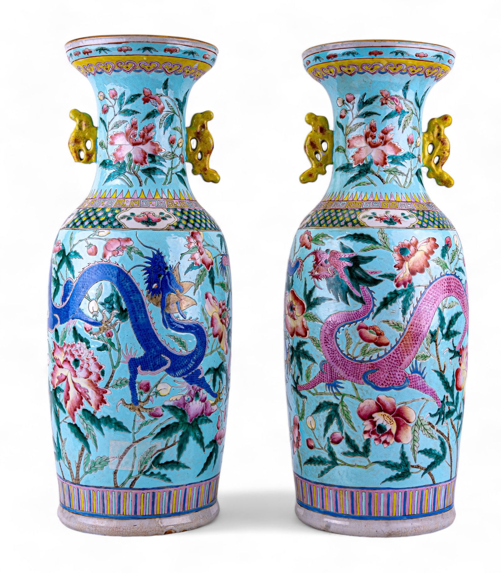 Antique Chinese Blue Dragon Vases (Pair) (1 of 20)