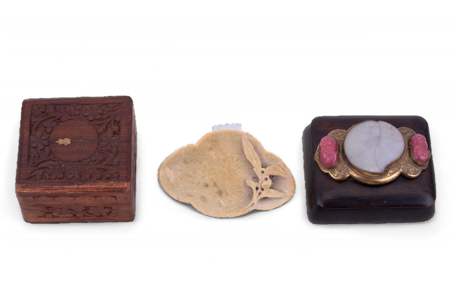 Jade + Carnelian Decorated Box, 2 Carved Items (1 of 9)