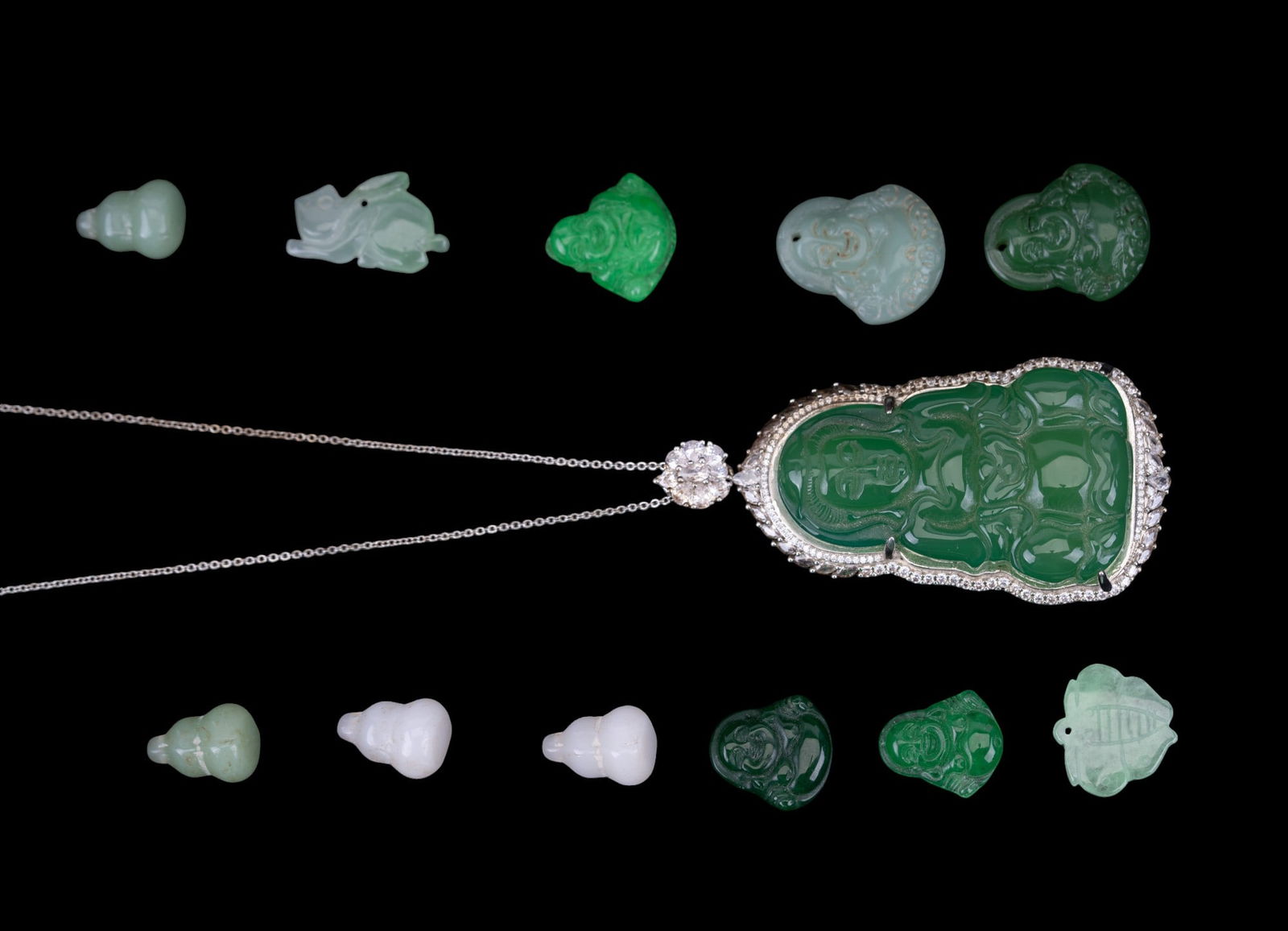 Guanyin Jade Necklace & Jadeite Budai Pendants (1 of 14)