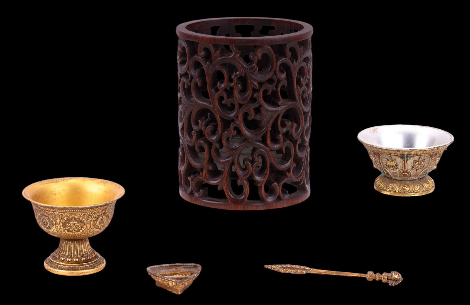 Buddhist Offering Bowls, Manjushri Sword & Bamboo (1 of 17)